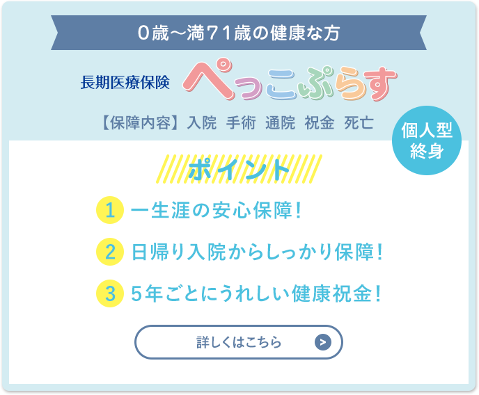 長期医療保険「ぺっこぷらす」ポイント